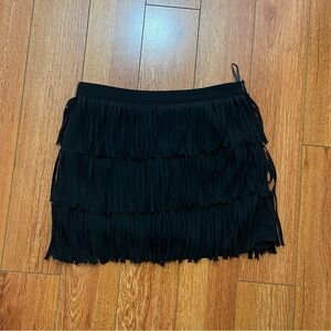Zara Black Layered Fringe Mini Skirt